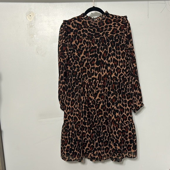 J Crew Tie-neck tiered dress in leopard crinkle chiffon dress Size Small - Picture 4 of 4